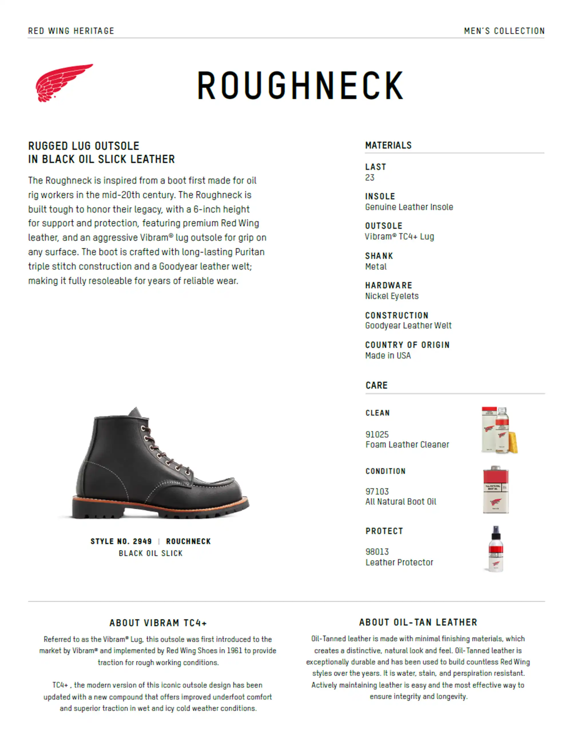 Red Wing 2949D Heritage Roughneck 6" Moc Toe Boot - Black Oil Slick Leather