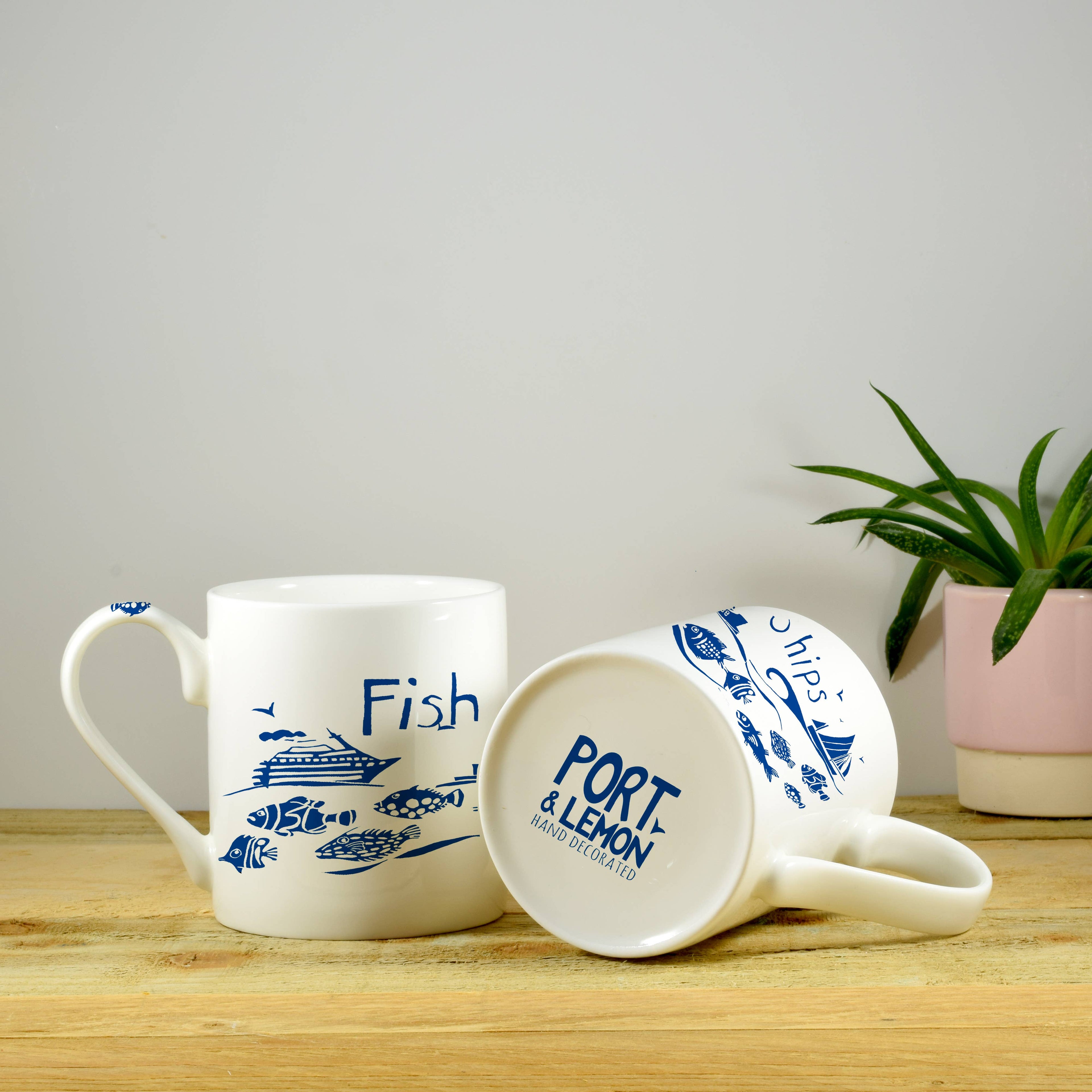 Fish and Ships Hand Decorated Bone China Mug