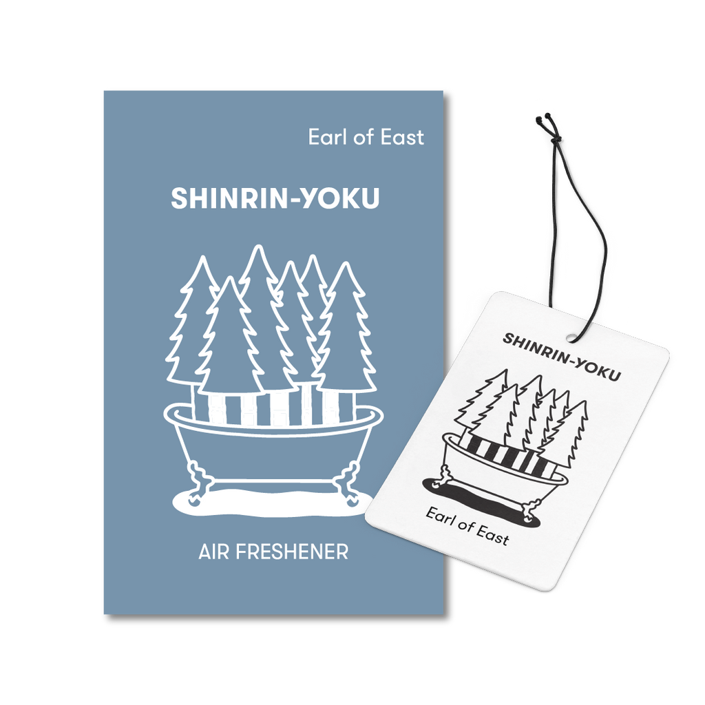 Air freshener box and hanging car tag, Shinrin-Yoku scent, white tag with tree graphic