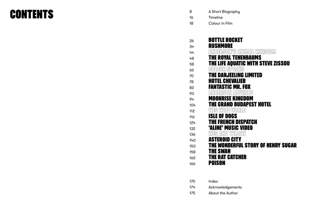 Book contents page with section headings and page numbers