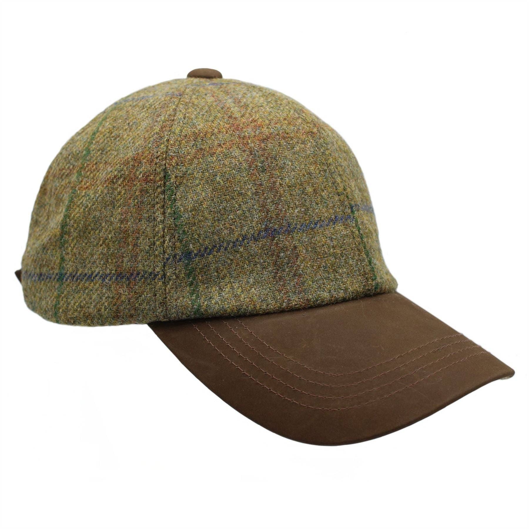 Heather Hats & Accessories Tyndrum British Tweed Leather Peak Baseball Cap ZH101: Barleyfield