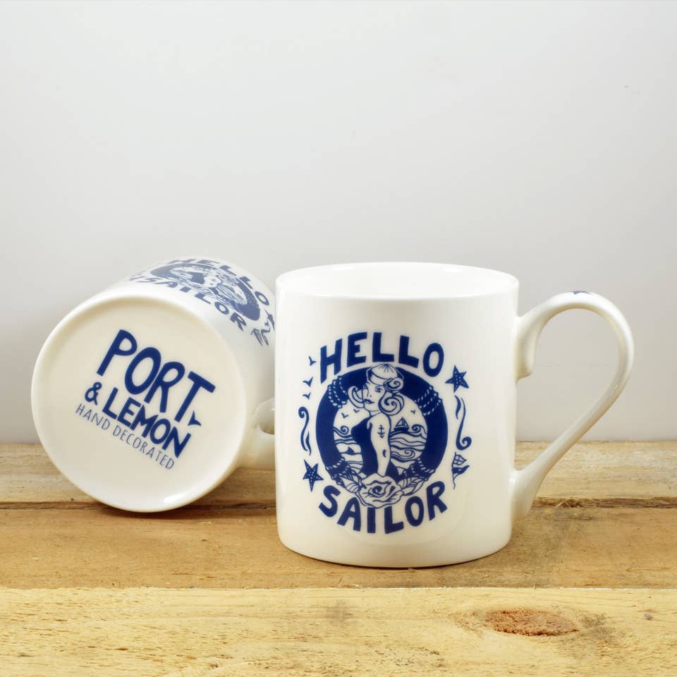 Hello Sailor Hand Decorated Bone China Mug