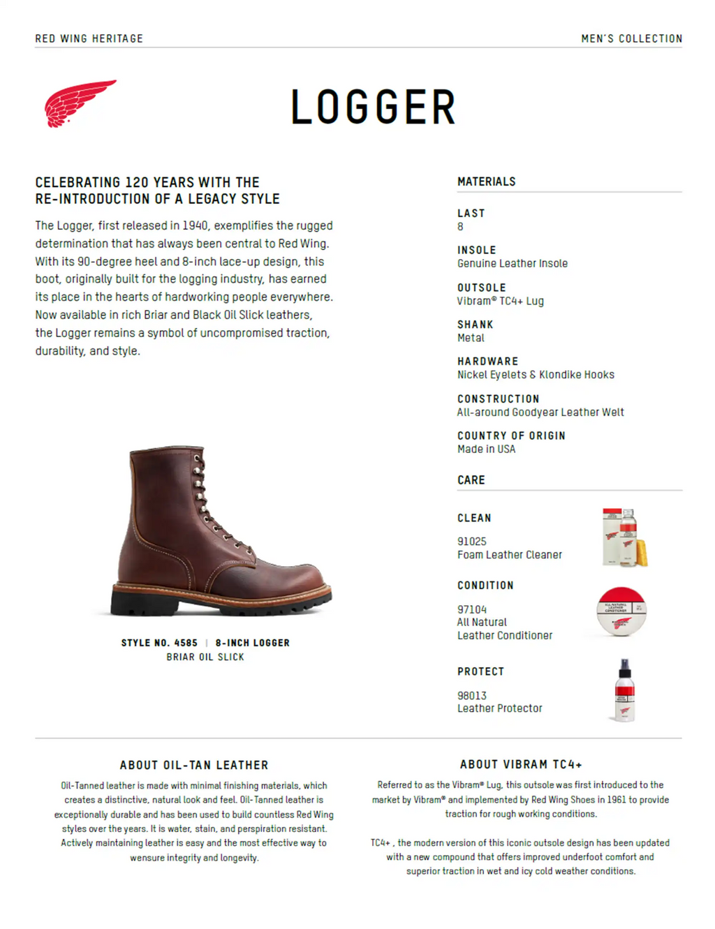 4585 Heritage 8" Logger Boot - Briar Oil Slick Leather