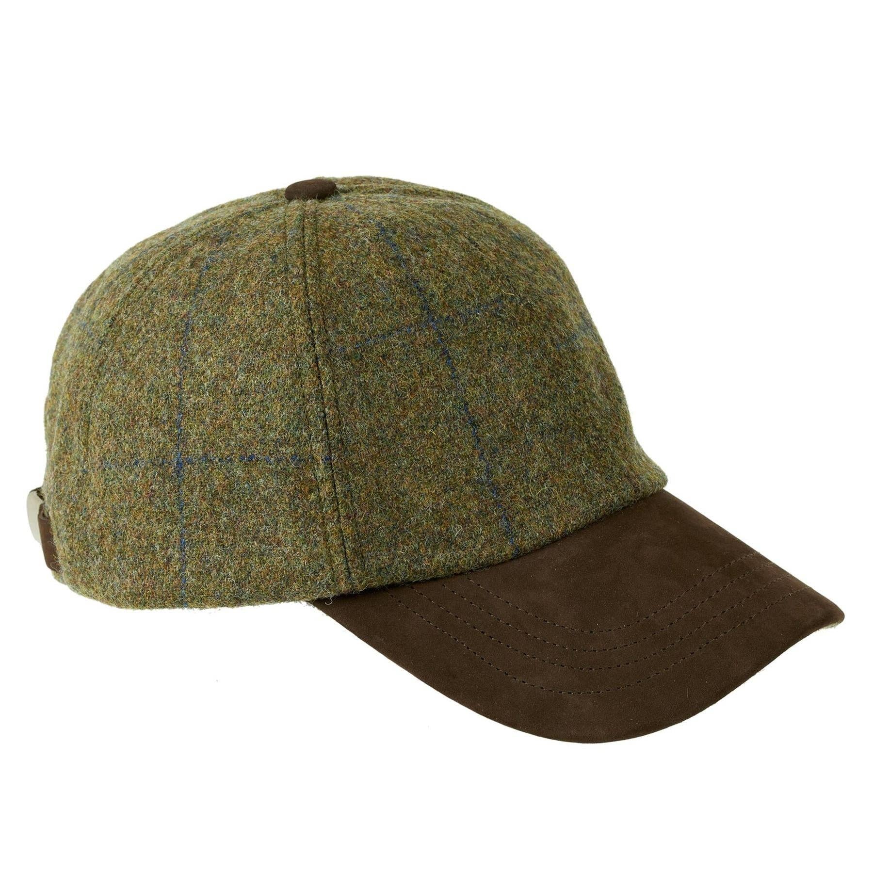 Heather Hats & Accessories Tyndrum British Tweed Leather Peak Baseball Cap ZH101: Barleyfield