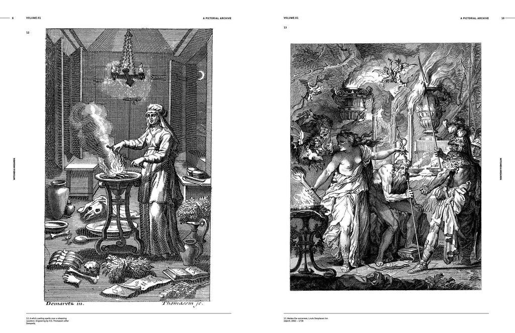 Open book spread with two black-and-white engravings of a robed woman’s room and visitors