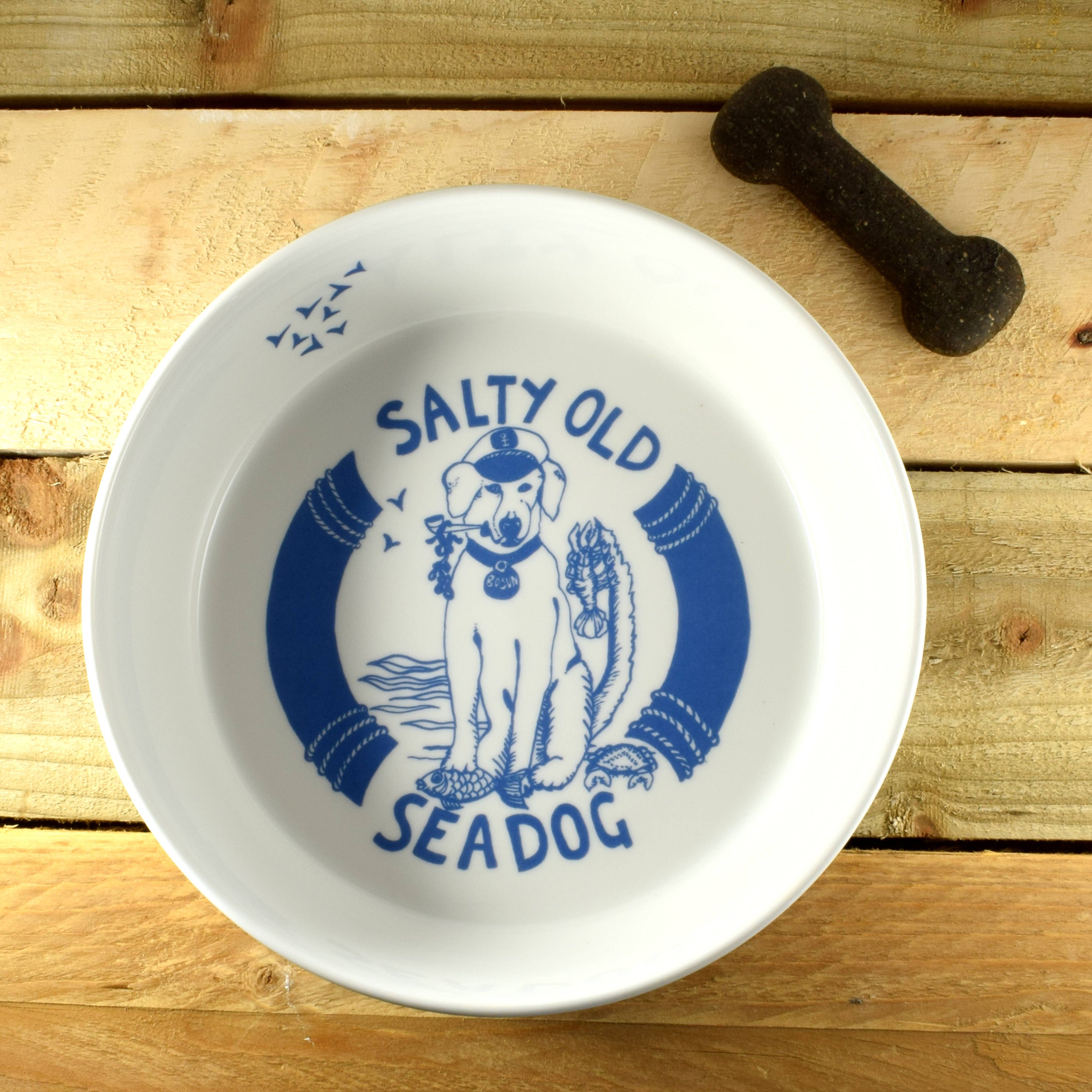 Salty Sea Dog Hand Decorated Dog Bowl - Small