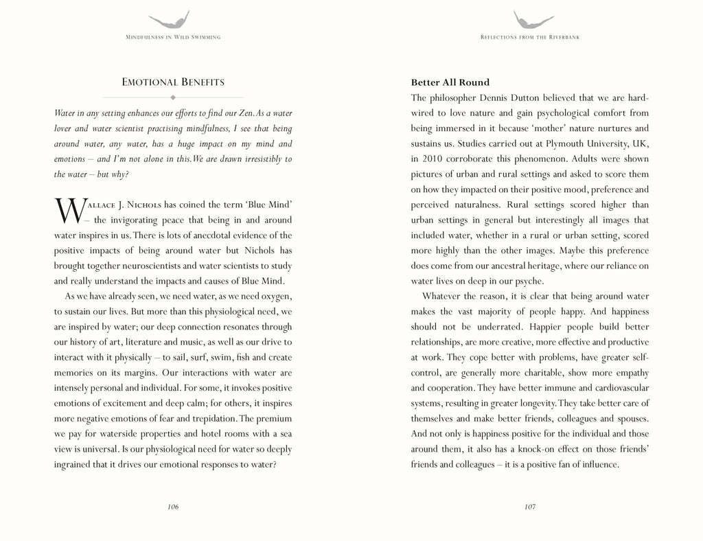 Open book spread with two columns of text on mindfulness benefits