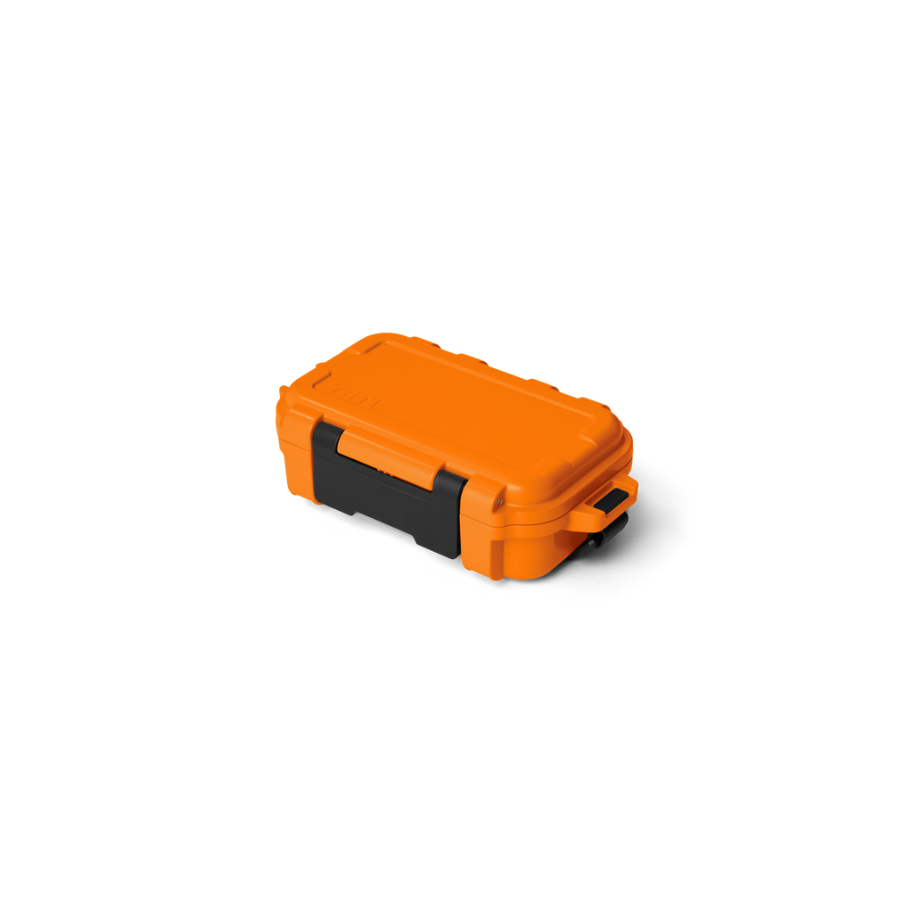 Orange portable gear case with black base and side latches