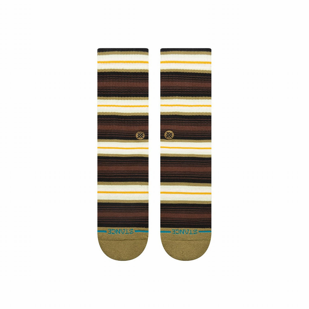 Crew socks, two-pack view, with chive green and brown striped pattern
