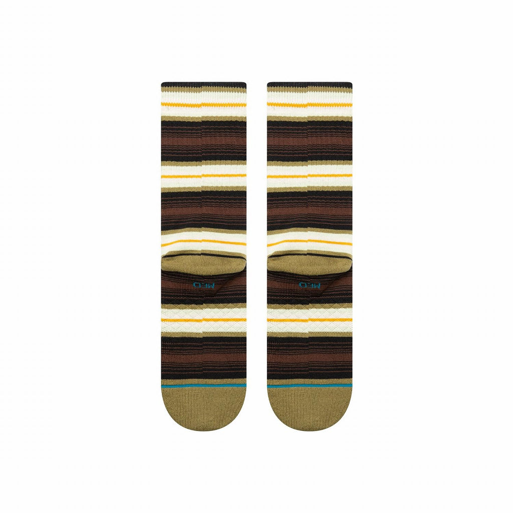Crew socks with ribbed cuffs and chive green striped pattern