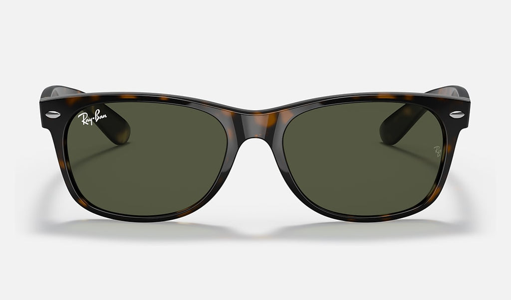Polished tortoise Wayfarer sunglasses with dark green G-15 lenses, square front