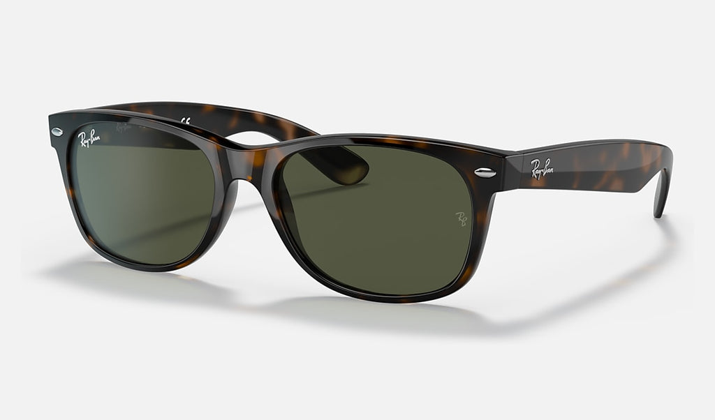 Polished tortoise Wayfarer sunglasses with dark green G-15 lenses