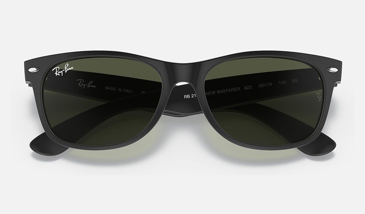 Ray-Ban New Wayfarer Sunglasses - Matte Rubber Black/G-15 Green