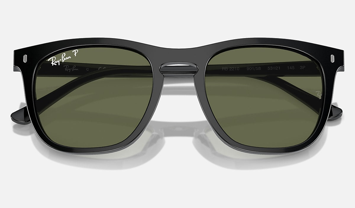 Ray-Ban RB2210 Sunglasses - Polished Black/Green Polarised
