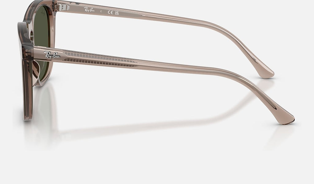 Ray-Ban RB2210 sunglasses side view, translucent light brown frame with slim metal arms