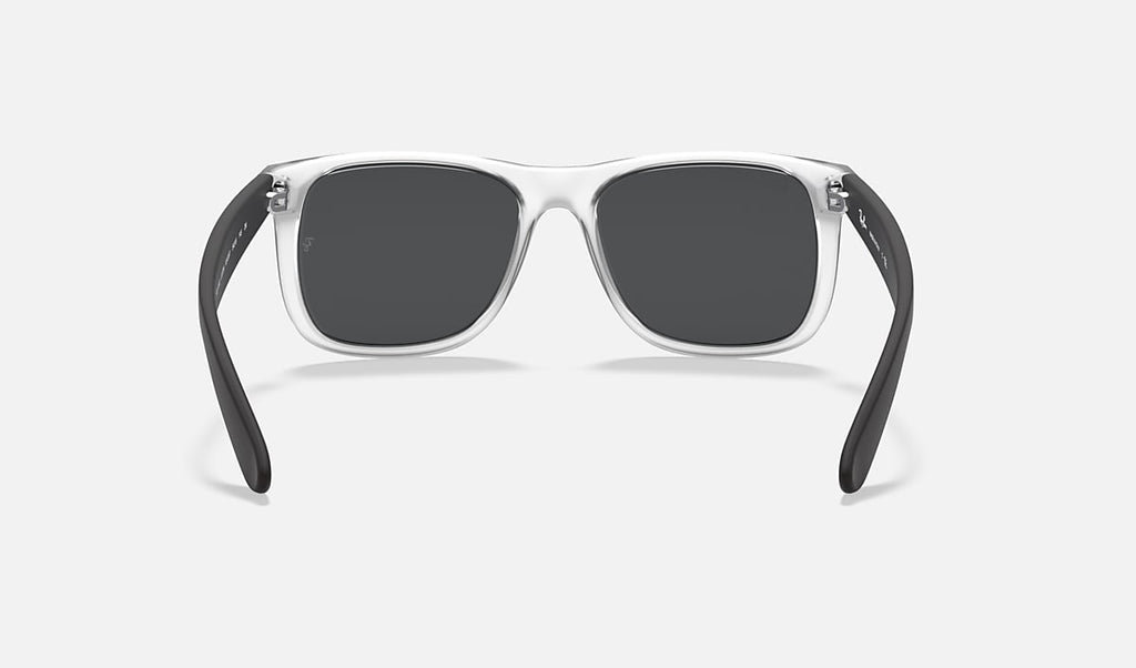 Classic sunglasses with clear matte frame and dark grey lenses.
