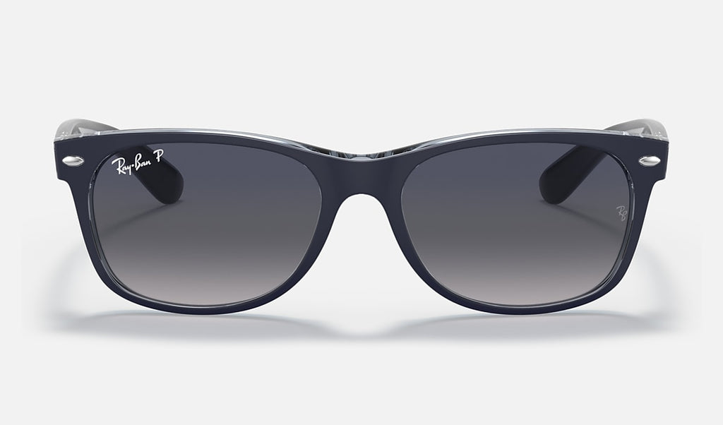 Matte blue wayfarer sunglasses with dark blue gradient polarized lenses and round-corner frames