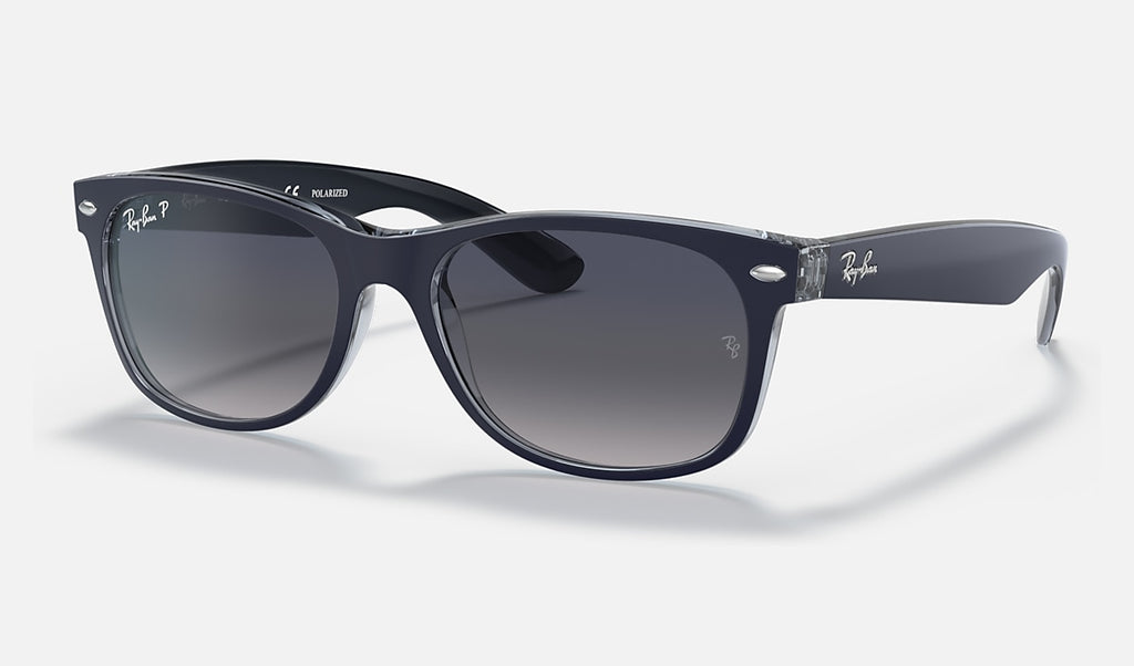 Matte blue wayfarer sunglasses with blue gradient polarized lenses, full-rim frame