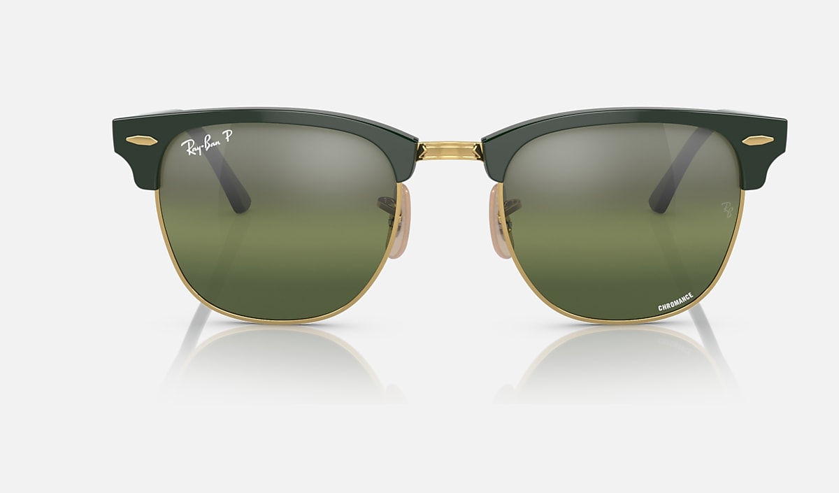 Ray-Ban Clubmaster Classic Sunglasses - Polished Green On Gold/Dark Green Mirror Polarised
