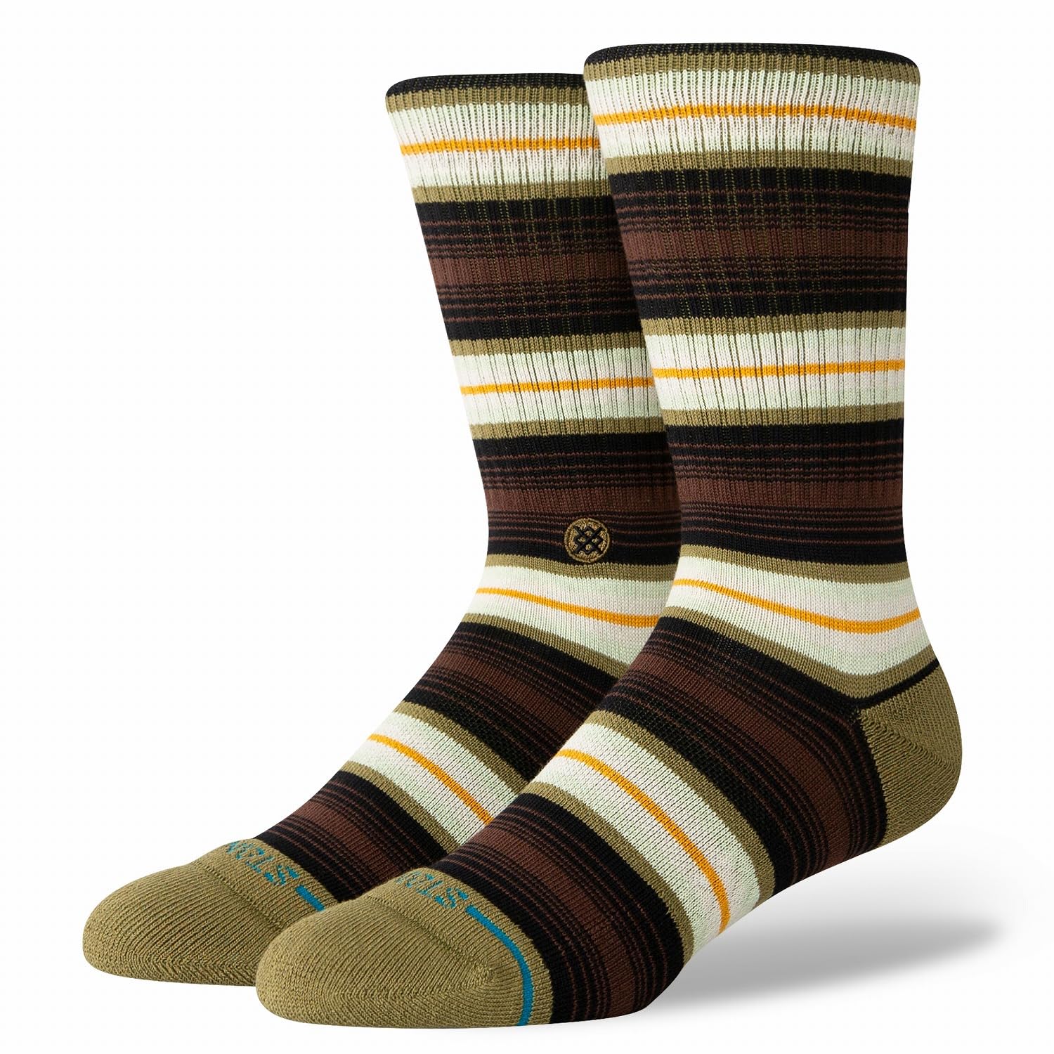 Stance Socks Stance Hassagore Crew Socks Chive Green Multi Striped Patterned Calf