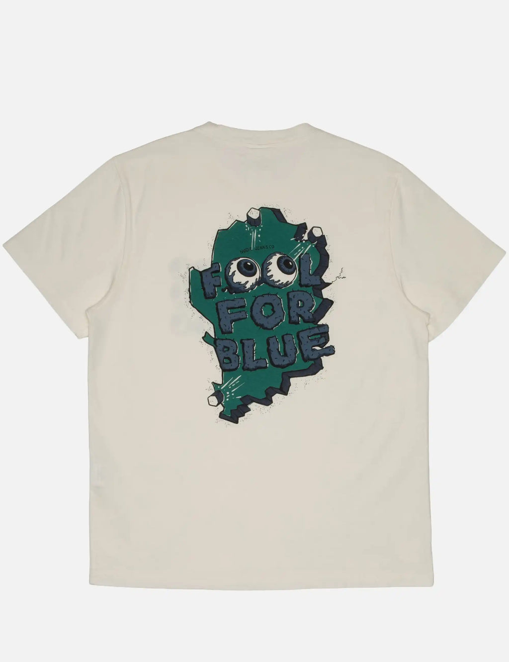 Chalk white T-shirt with 'FOR BLUE' eye graphic print on back