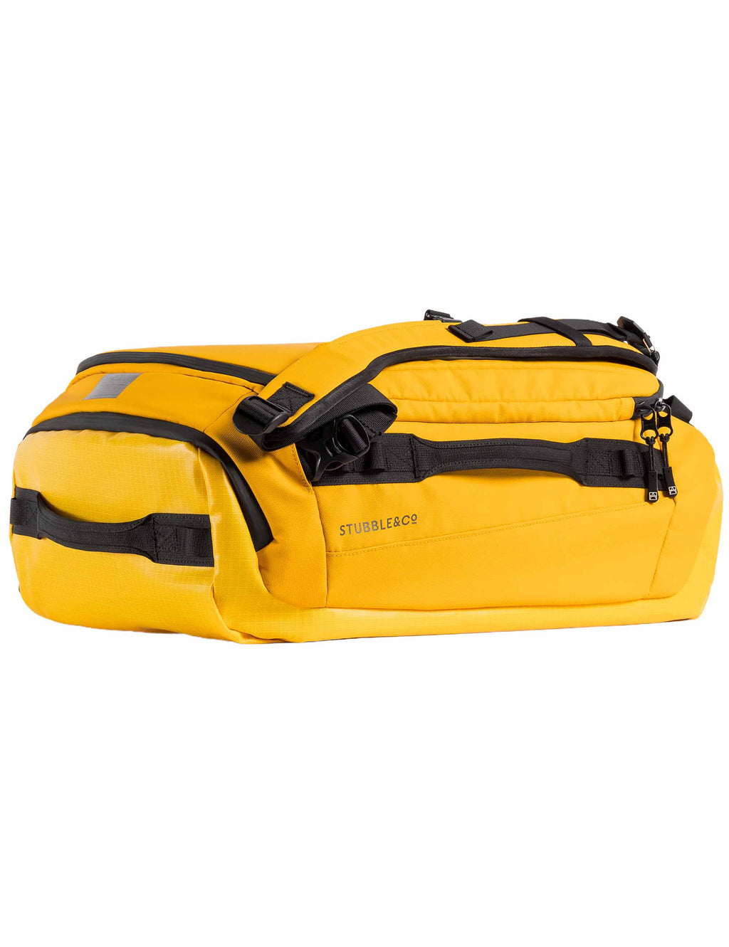 Yellow 30L kit bag with black trim, zip pockets, and top carry handles.
