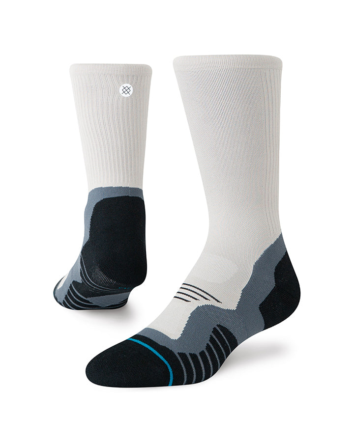 Stance light grey crew socks with black toe/heel and contrast stripes