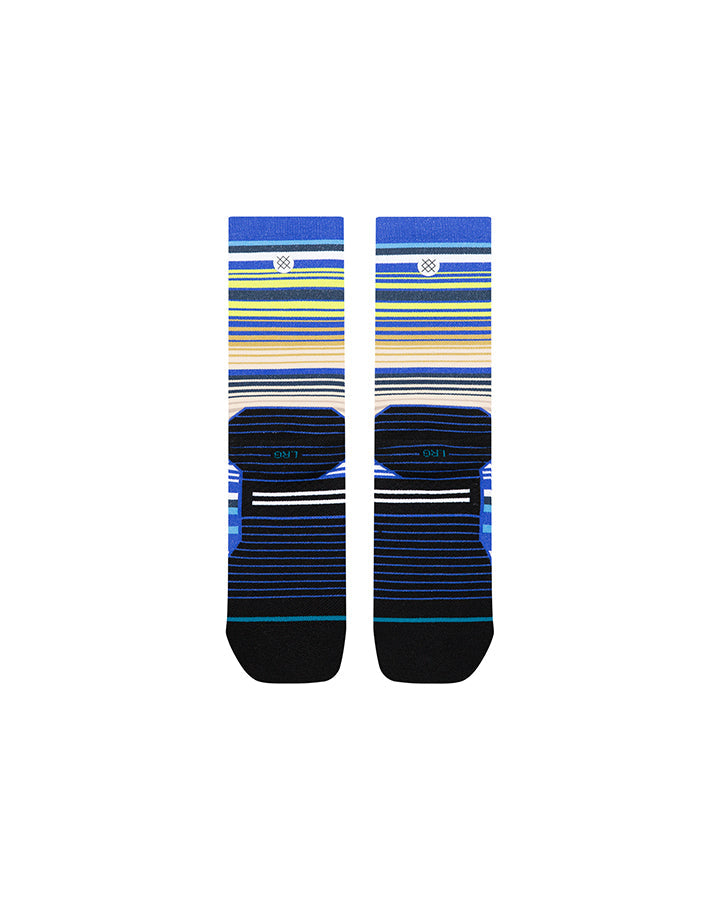 Light crew socks with multicolor horizontal stripes and cushioned dark sole