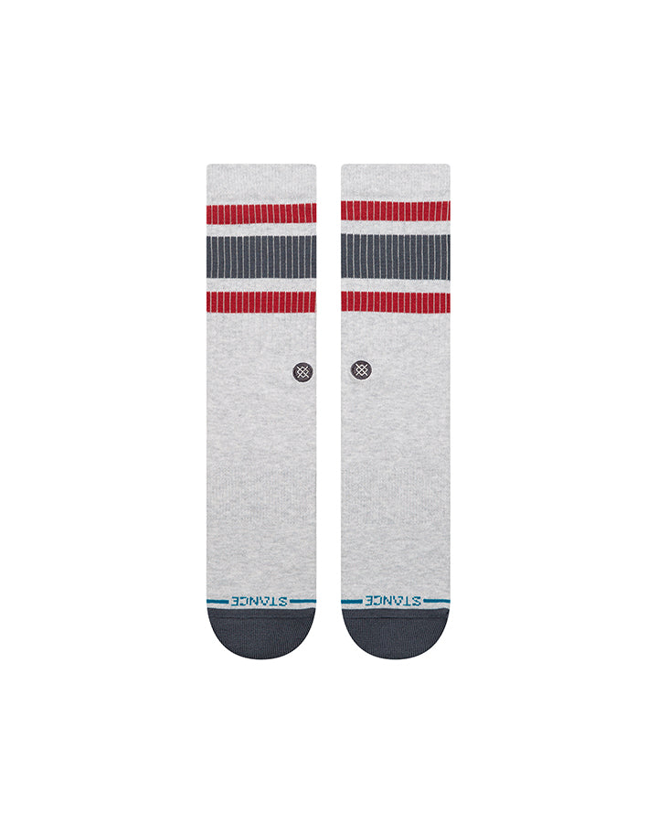 Stance crew socks in heather grey with horizontal stripe bands and small logos