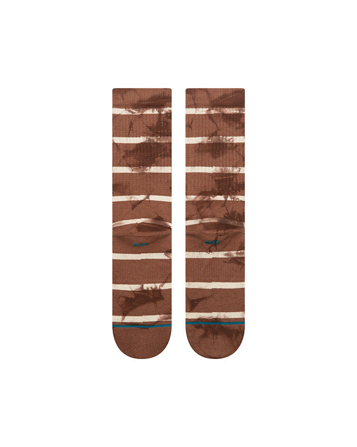 Stance brown crew socks featuring wide horizontal stripes and a small logo at the arch