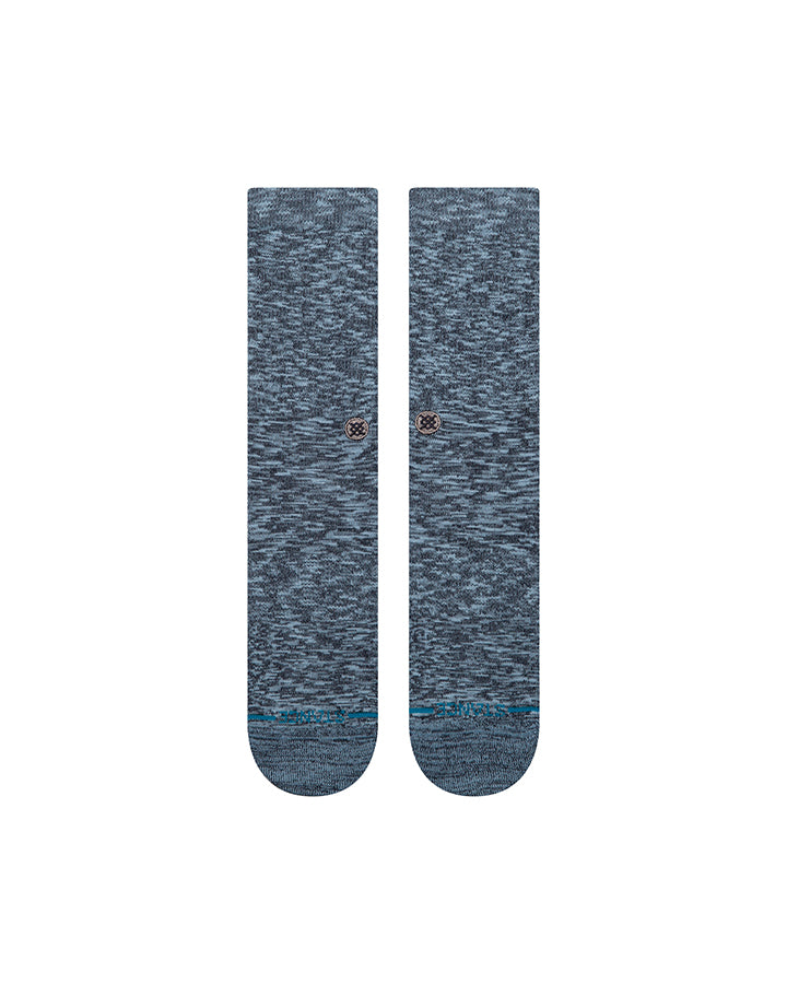 Stance slub crew socks, navy heather front view with blue toe and small logo at mid