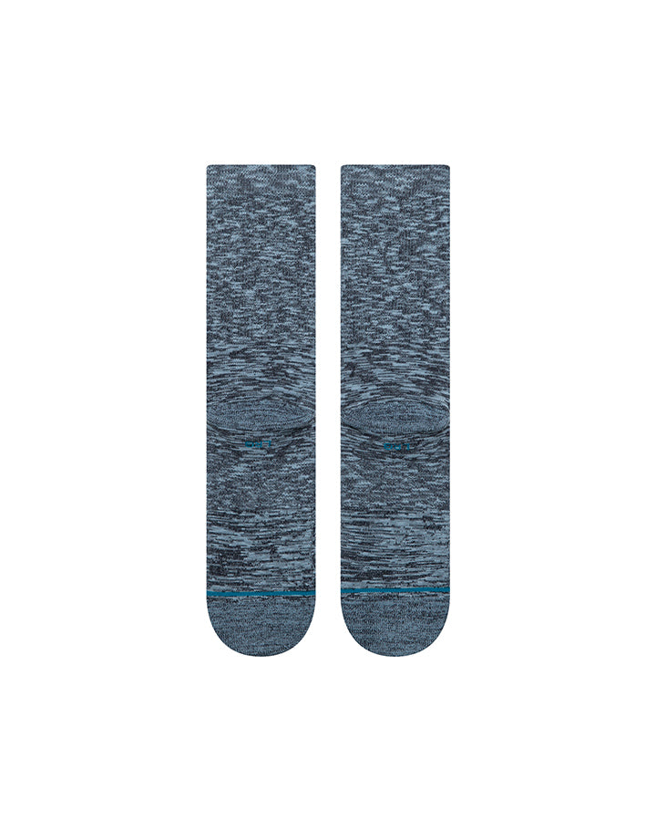 Stance slub crew socks, heather navy blue with blue toe cap and cuff trim