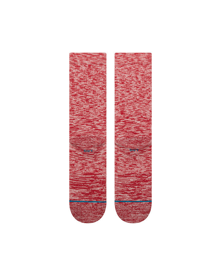 Stance slub crew socks, heathered red pair with ribbed knit and rounded toe