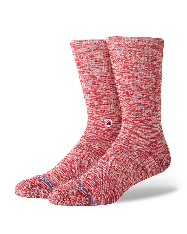 Stance slub crew socks, heathered red with ribbed cuff and small ankle logo