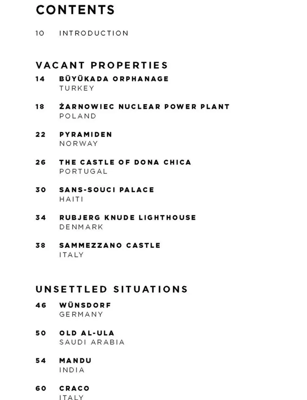 Book contents page with 'Vacant Properties' and 'Unsettled Situations' headings