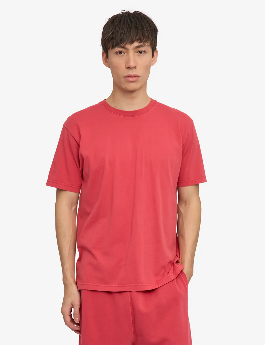 Faded red crew-neck short-sleeve t-shirt, relaxed fit