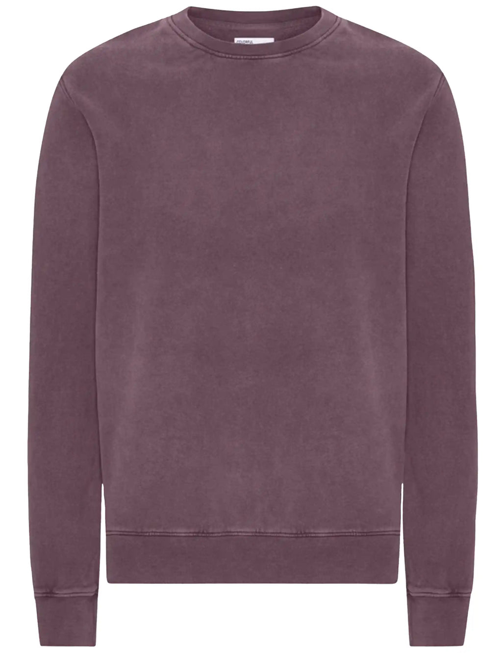 Faded grape crewneck sweatshirt with long sleeves and ribbed cuffs and hem
