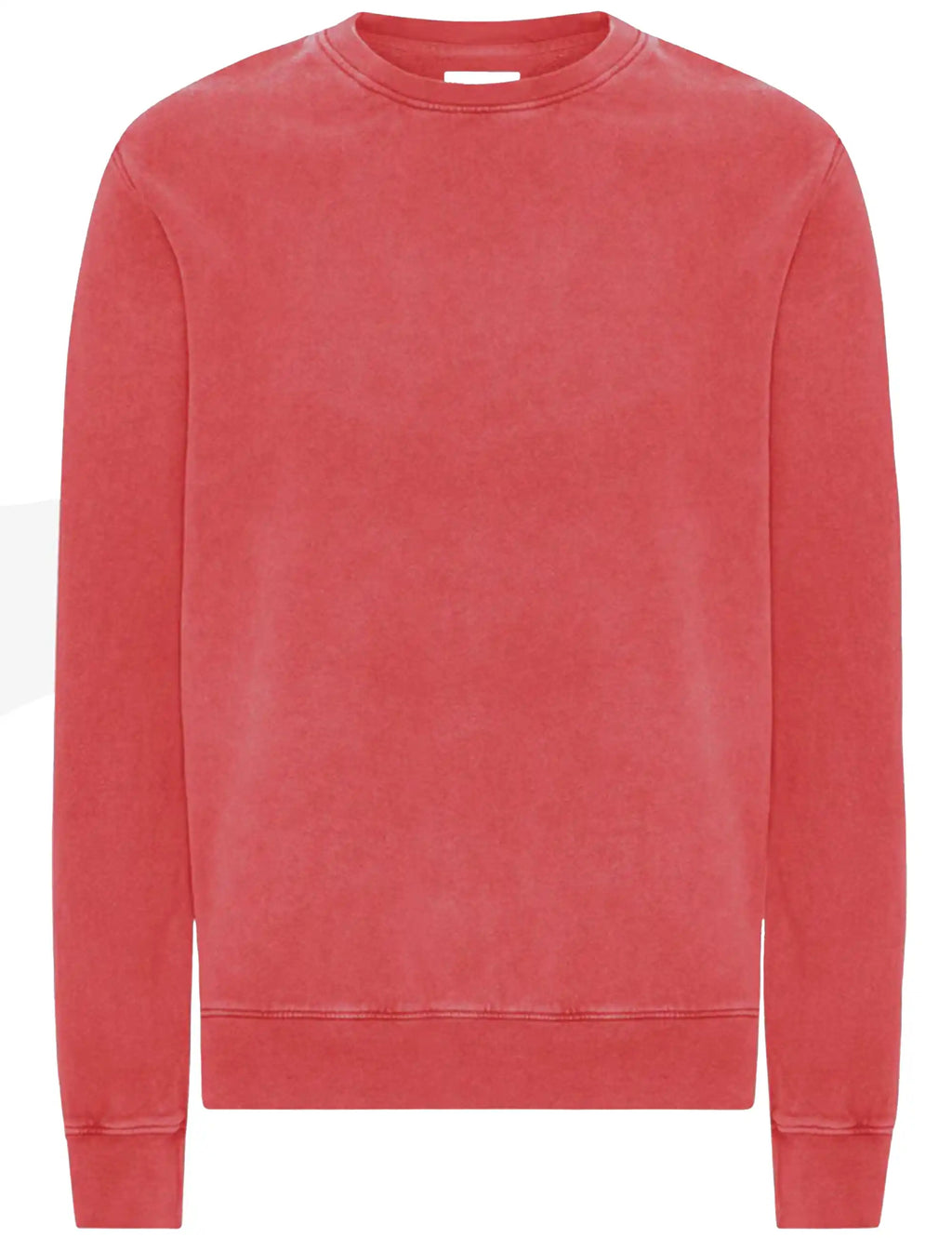 Faded red crew-neck sweatshirt, ribbed cuffs and hem