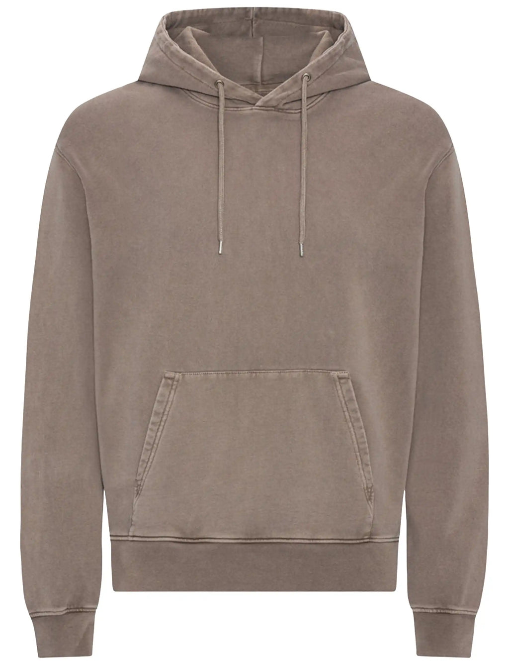 Faded khaki organic hooded sweatshirt with drawstring and kangaroo pocket