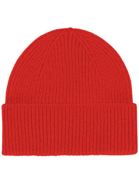 Merino Wool Beanie Hat - Red Tangerine