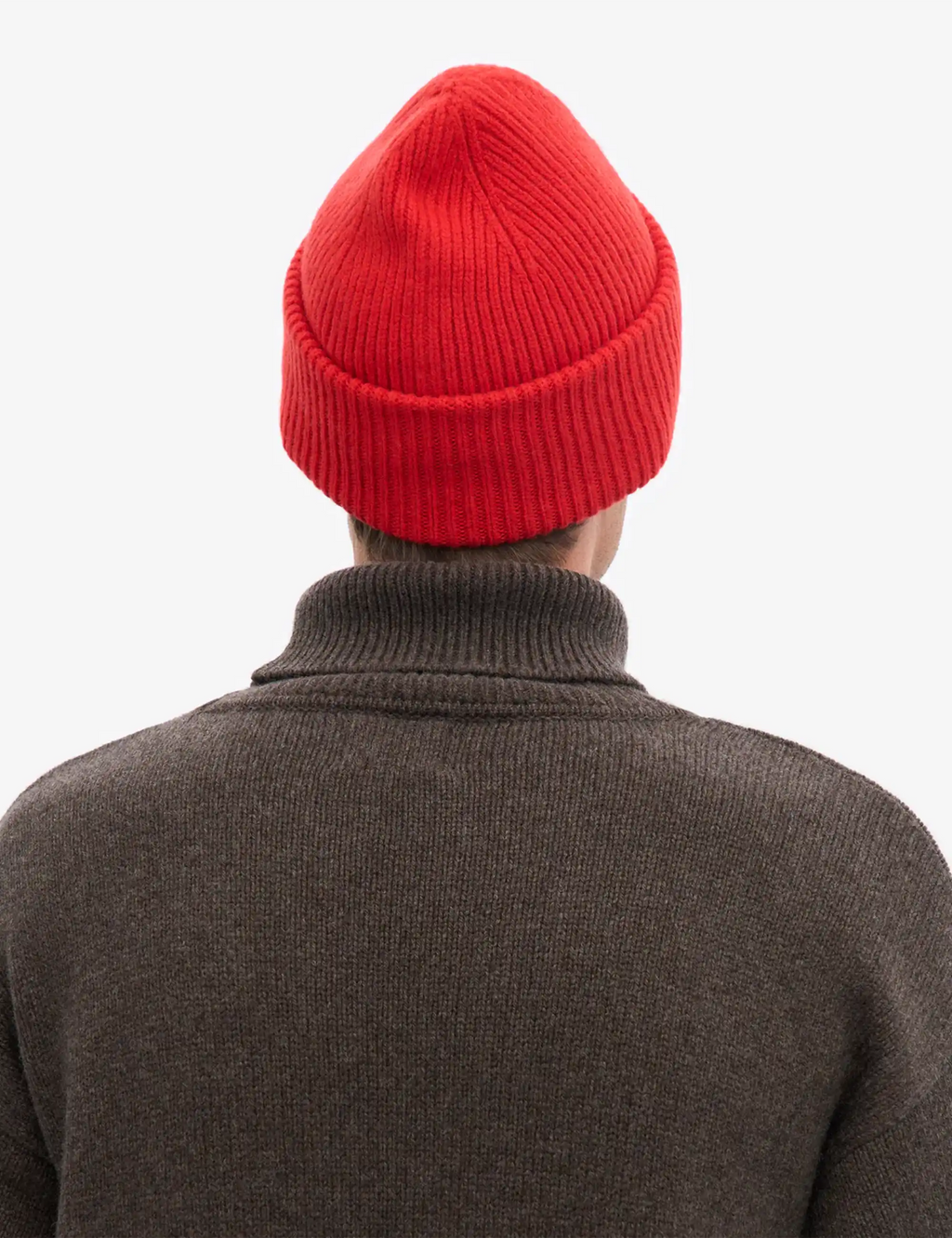 Merino Wool Chunky Beanie Hat - Red Tangerine