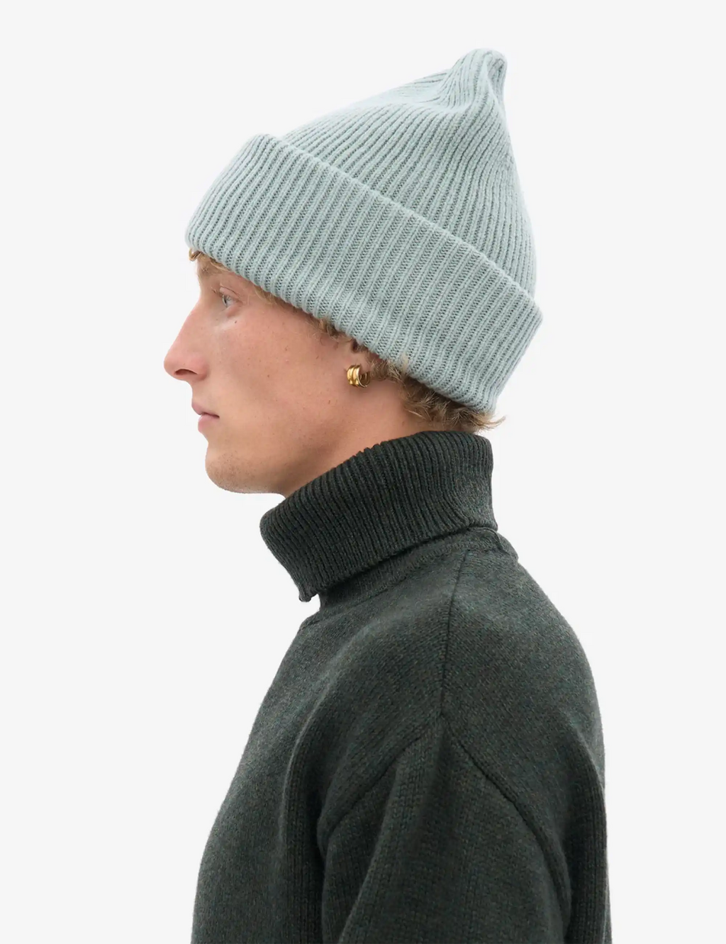 Merino Wool Chunky Beanie Hat - Steel Blue