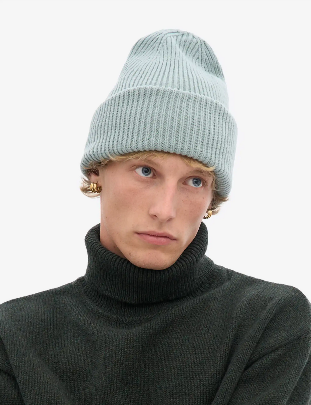 Merino Wool Chunky Beanie Hat - Steel Blue