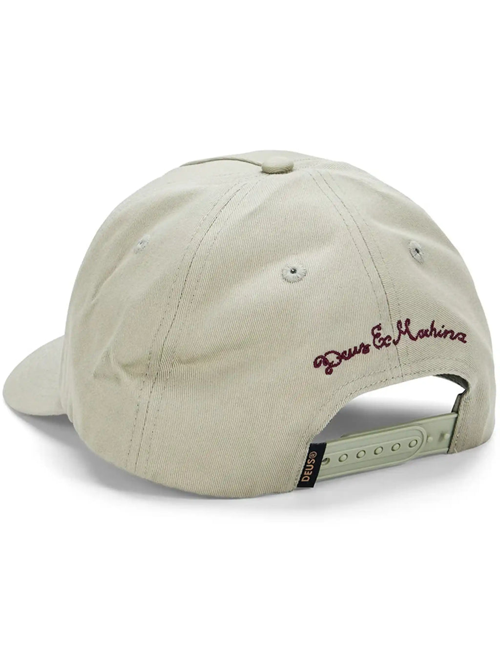 Light olive cap with small front embroidery and adjustable back strap