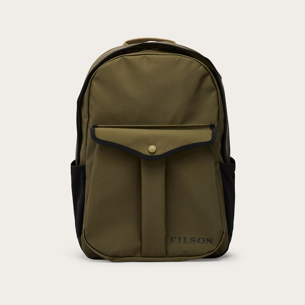 Filson Scout Journeyman Backpack in Olive and Black, front view