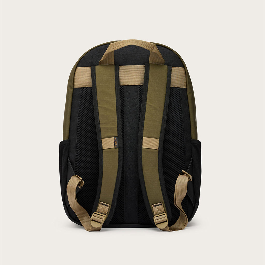 Filson Scout Journeyman Backpack in Olive and Black, side view