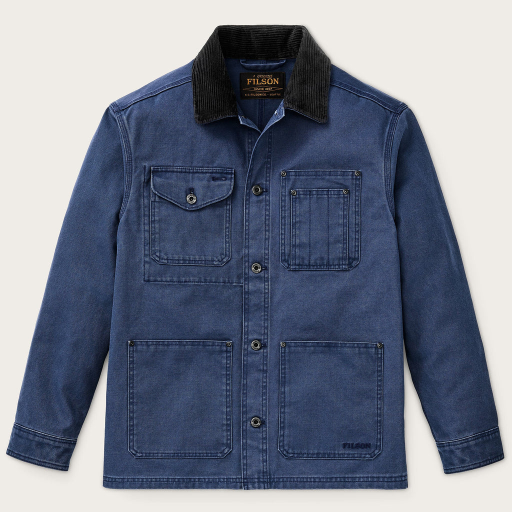 Filson Rustic Canvas Barn Coat in Indigo, front view