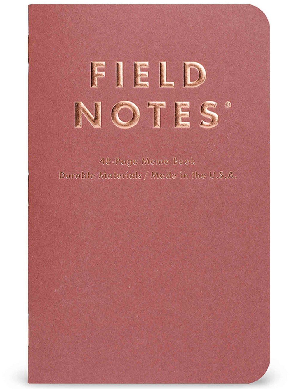 Maroon Field Notes quarterly memo book cover with embossed logo and title text