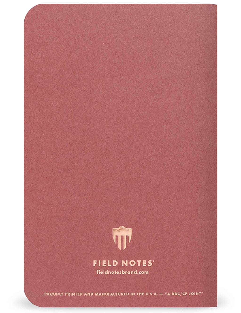 Pink quarterly memo book with rounded corners and Field Notes logo on back