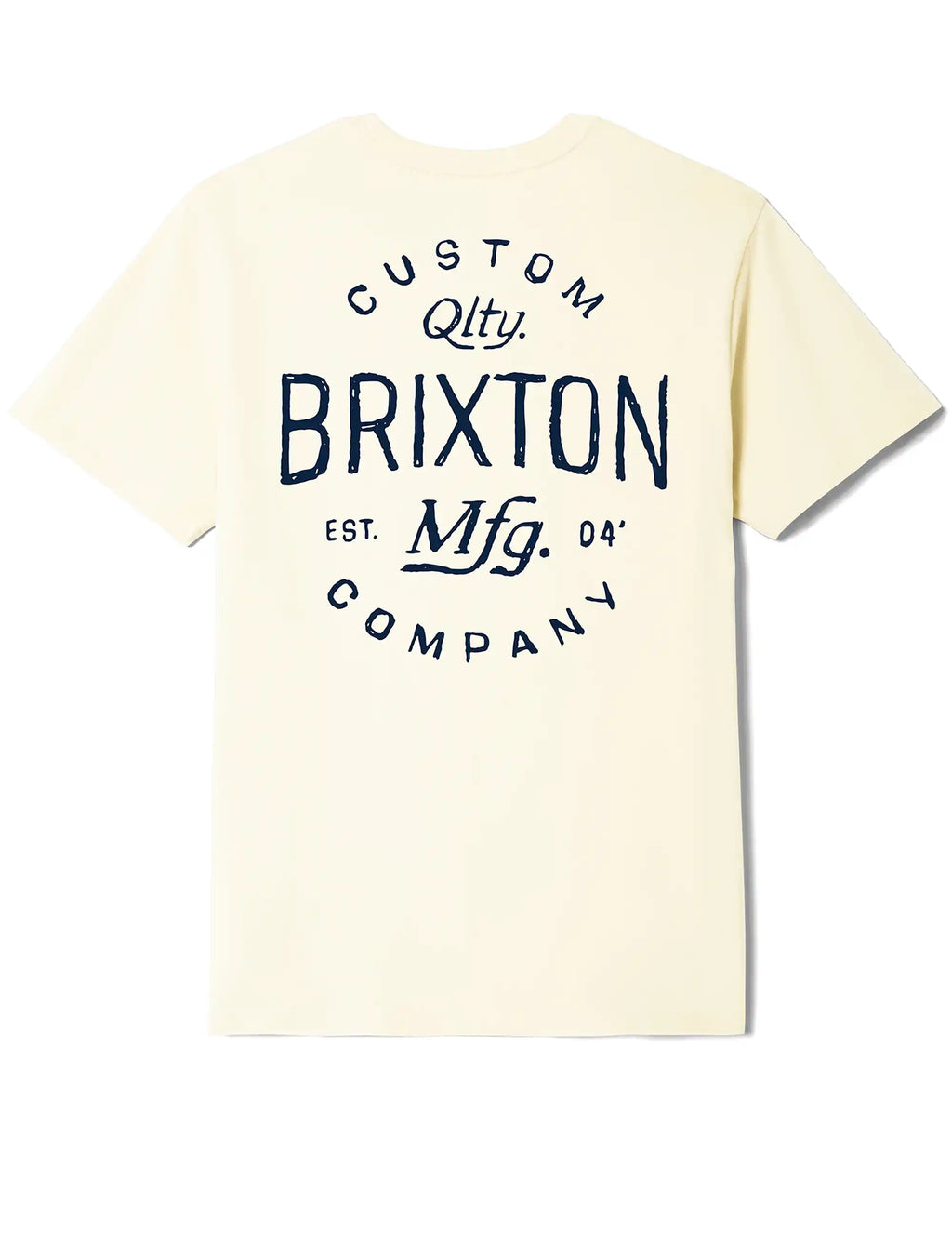 Cream crew-neck T-shirt with large BRIXTON graphic logo at center